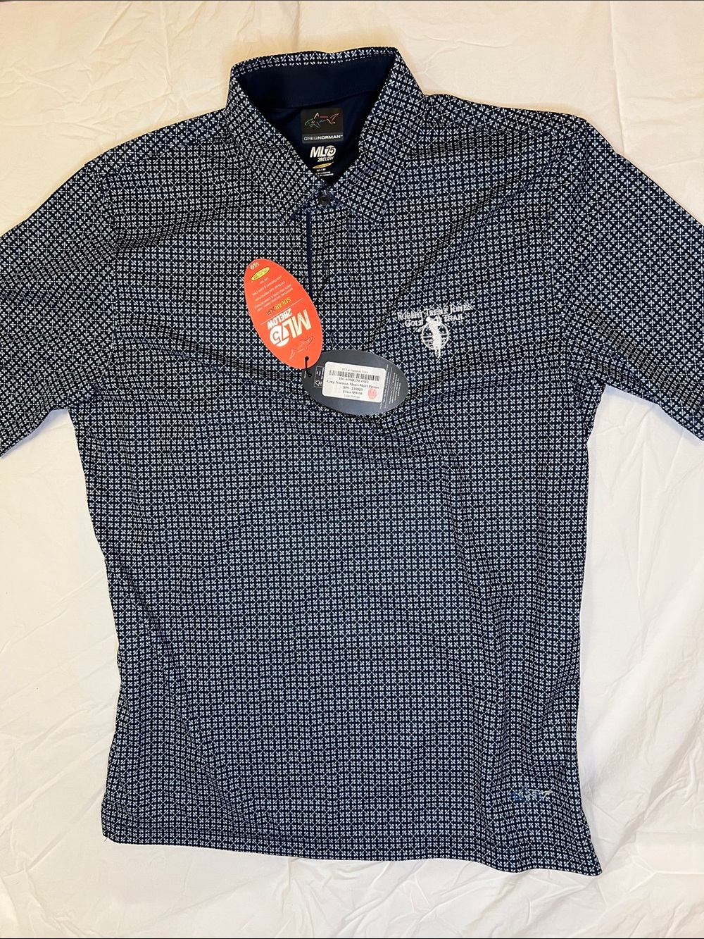 Greg Norman Collection Navy & White Geometric Polo